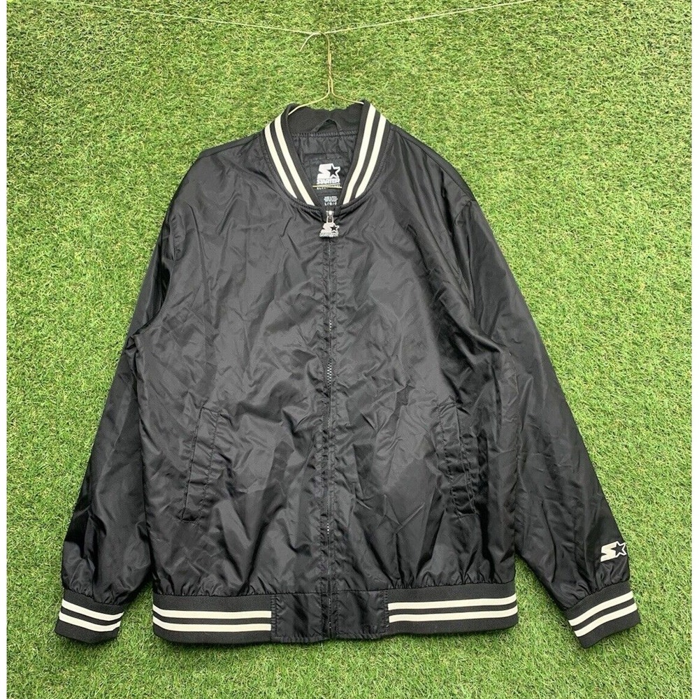 Starter Satin Varsity Jacket Mens Large Enzo Striped Black Label Black Full Zip